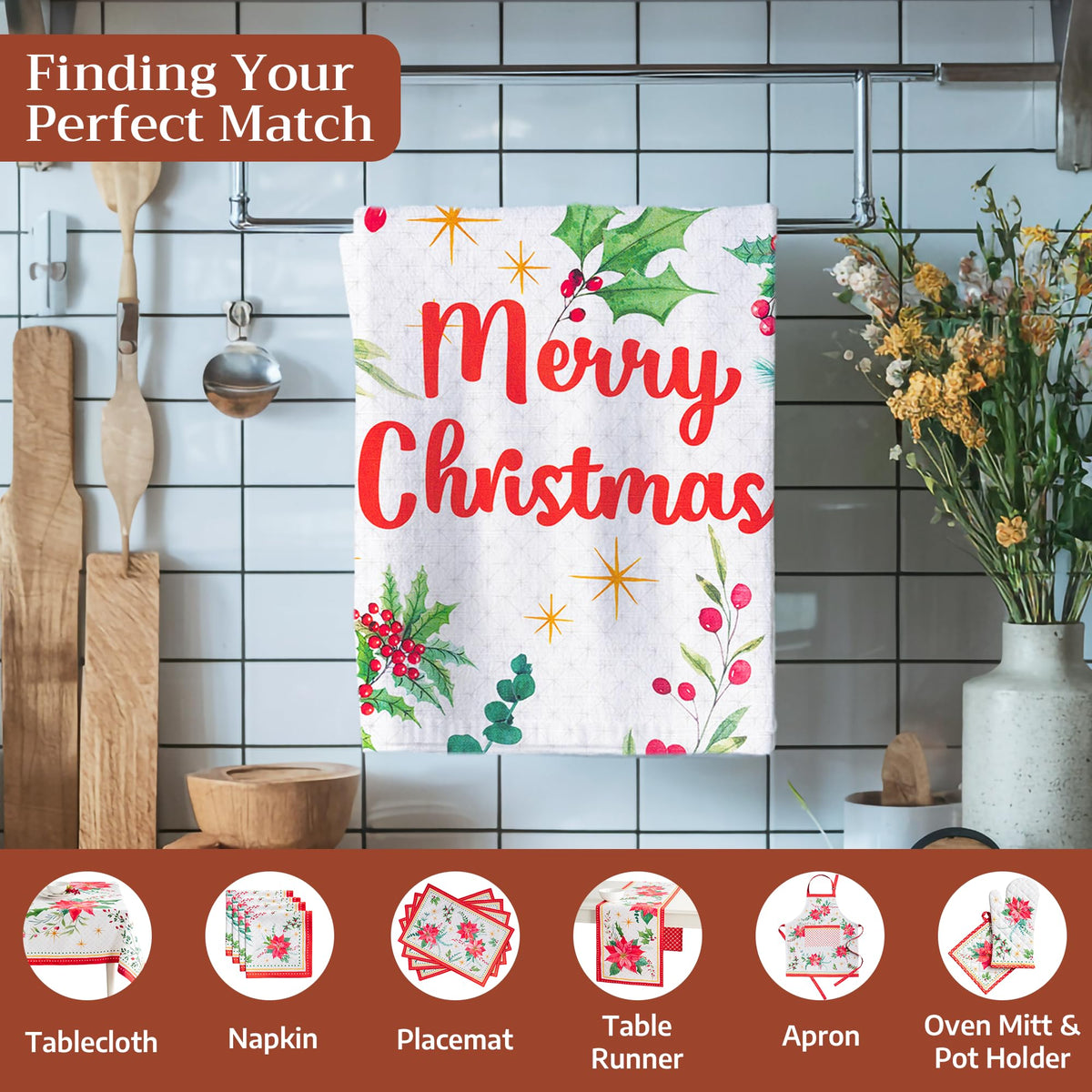 Poinsettia Christmas Kitchen Towels