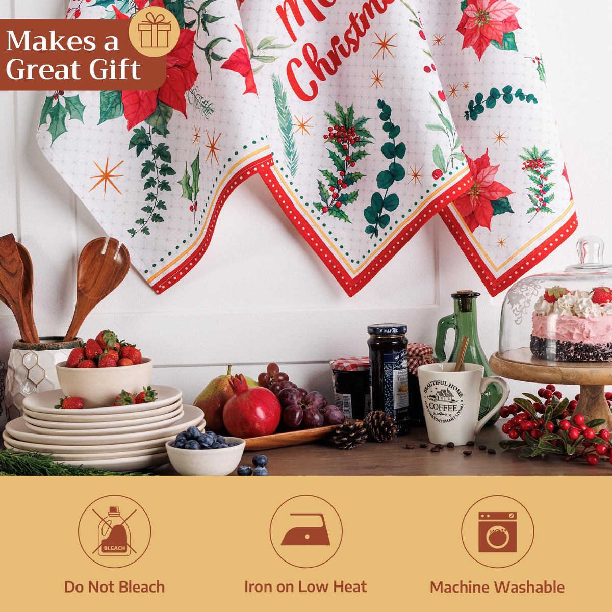 Poinsettia Christmas Kitchen Towels